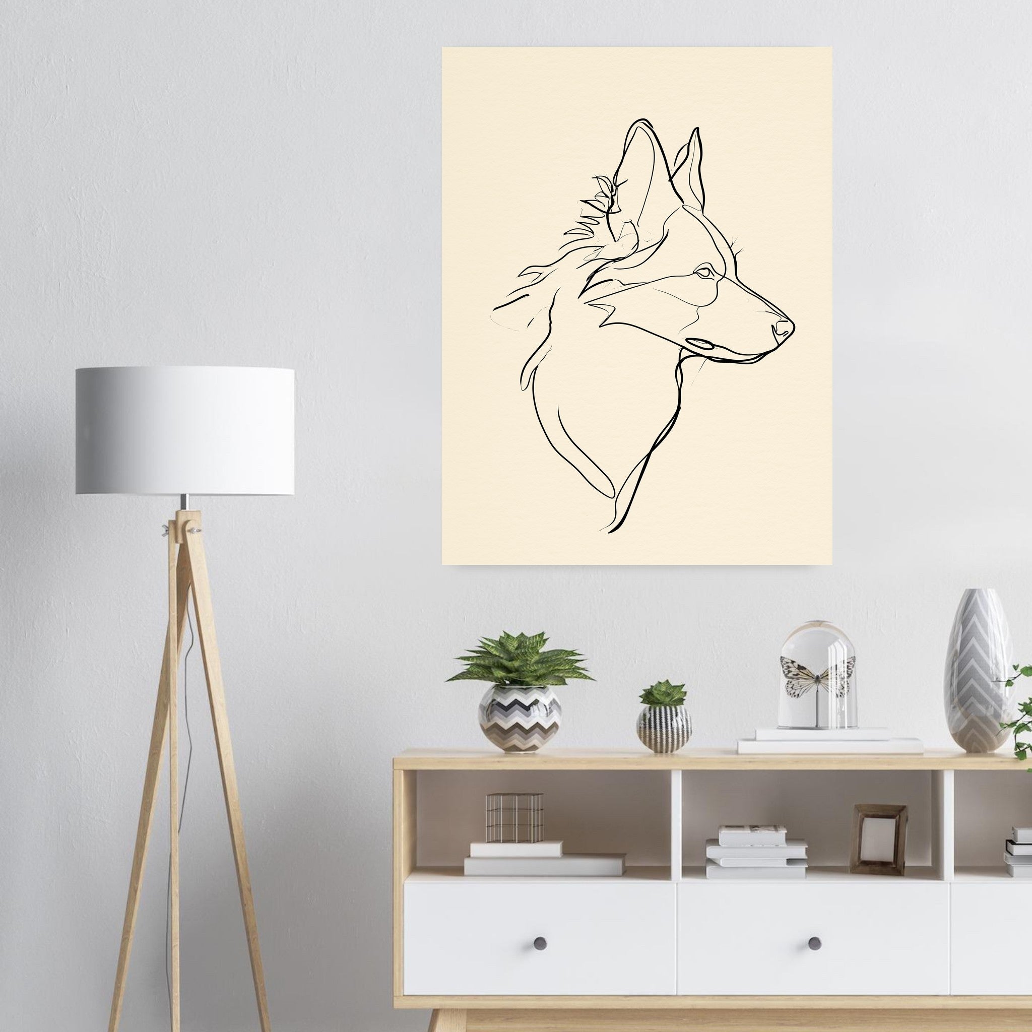 Border collie-tavla i linjekonst - inramad poster i ljus interiör