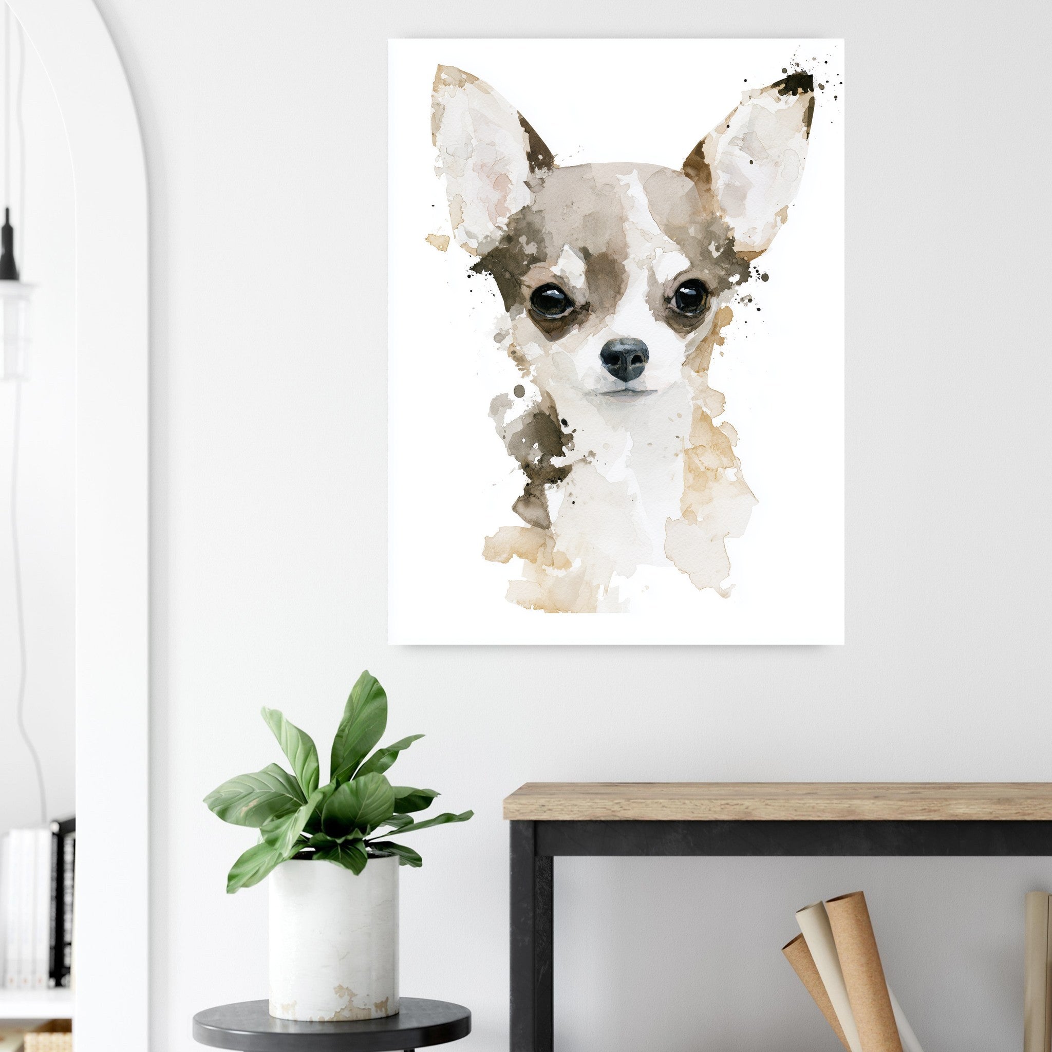 Chihuahua-tavla i akvarell - närbild på tryckdetalj