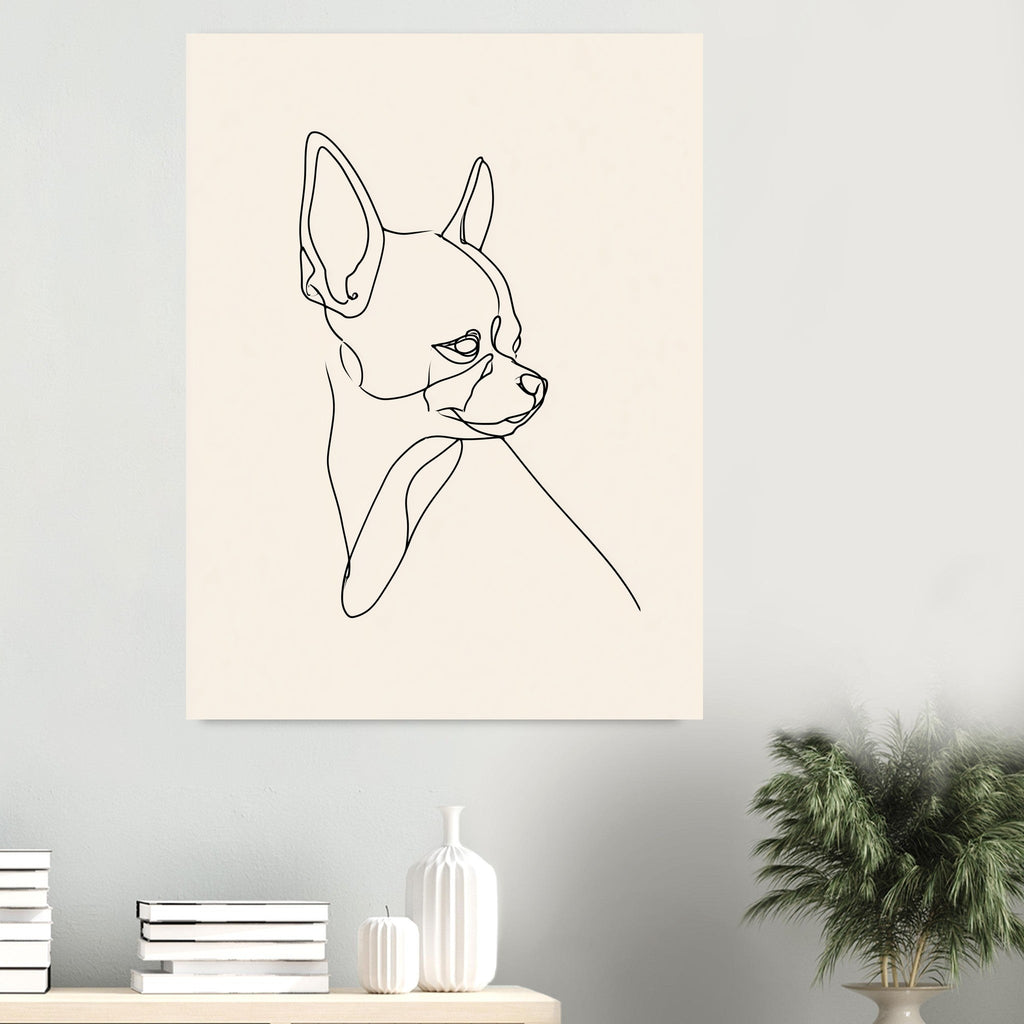 Chihuahua-tavla i linjekonst - inramad poster i sovrumsmiljö