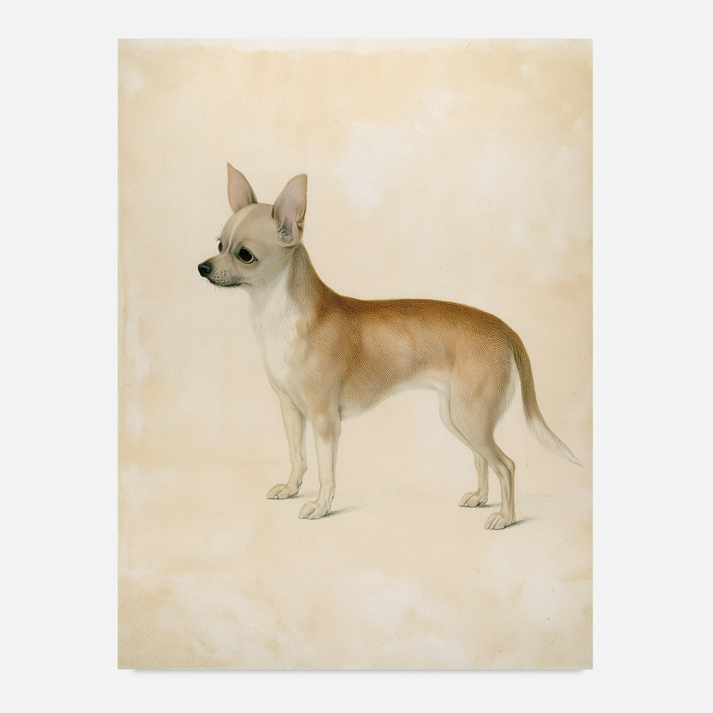Chihuahua-tavla i antik plansch - inramad poster över soffan