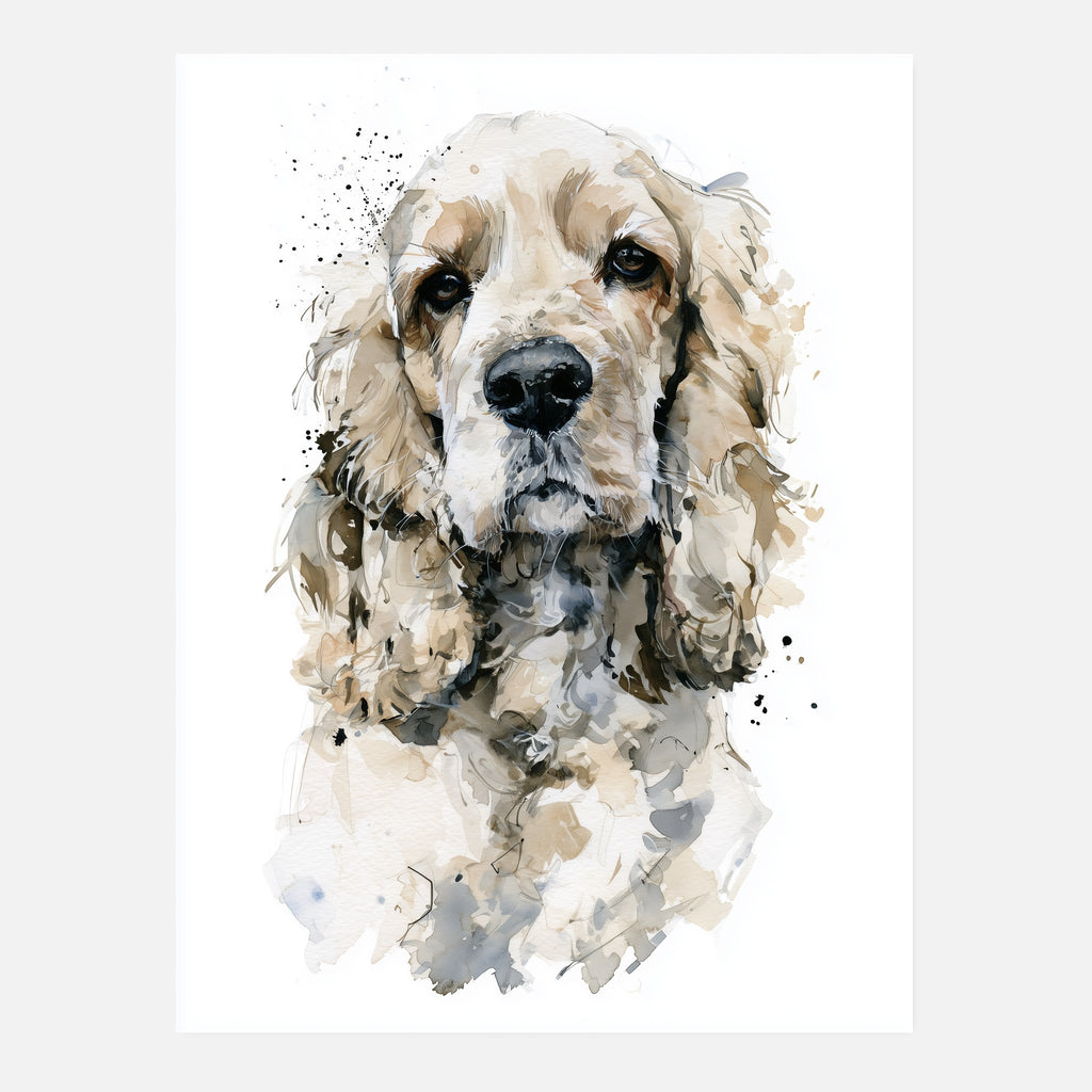 Cocker spaniel-tavla i akvarell - inramad poster i vardagsrumsmiljö