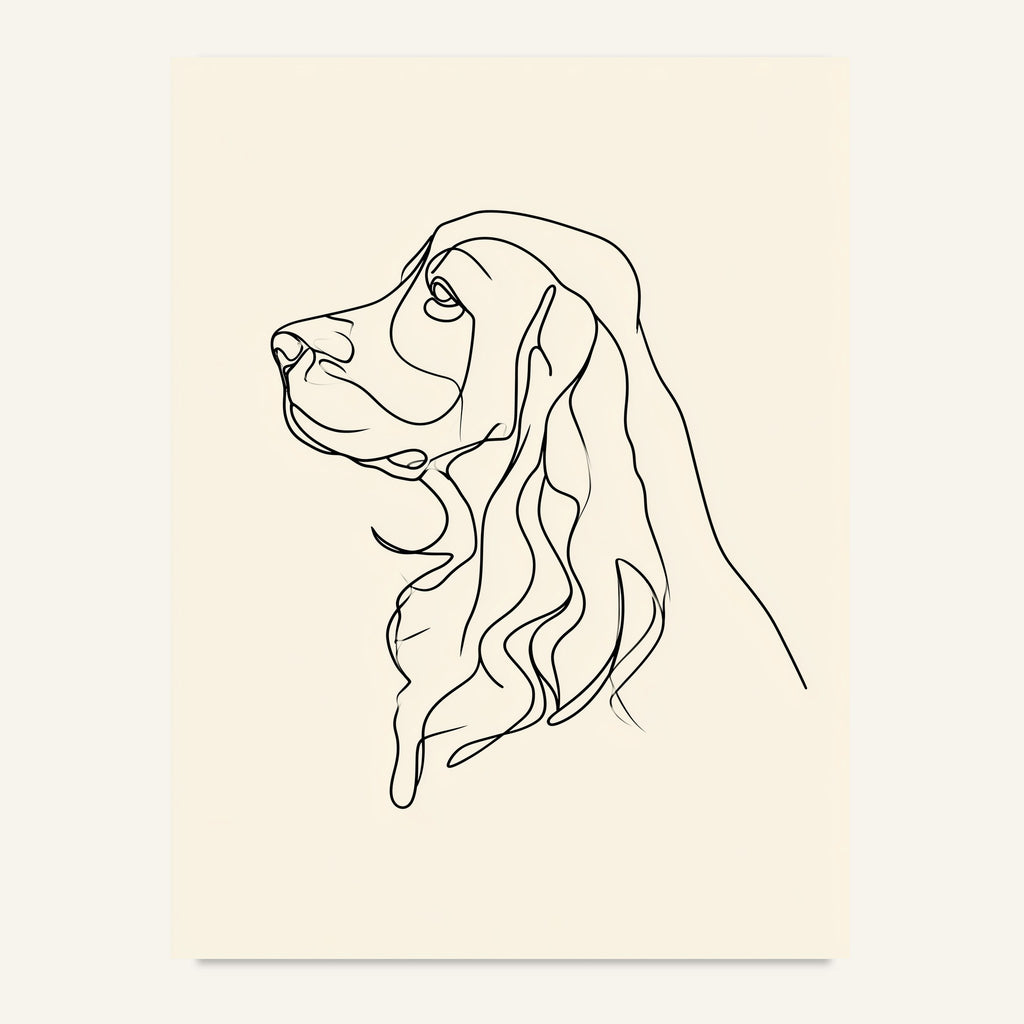 Cocker spaniel poster i minimalistisk linjekonst - postervy