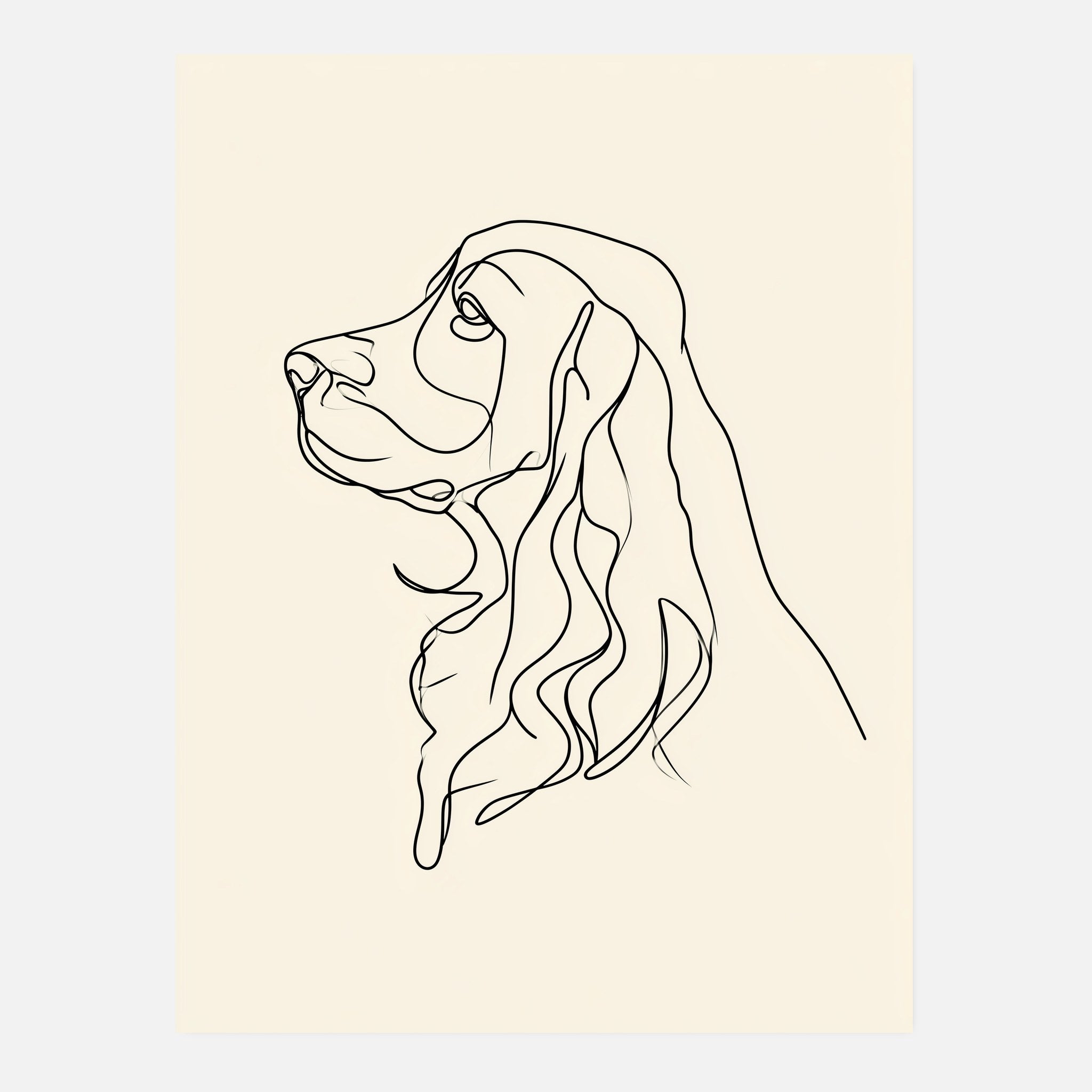 Cocker spaniel-tavla i linjekonst - inramad poster i vardagsrumsmiljö