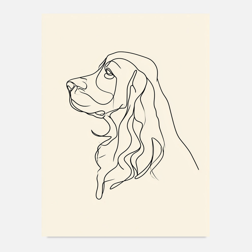 Cocker spaniel-tavla i linjekonst - inramad poster över soffan
