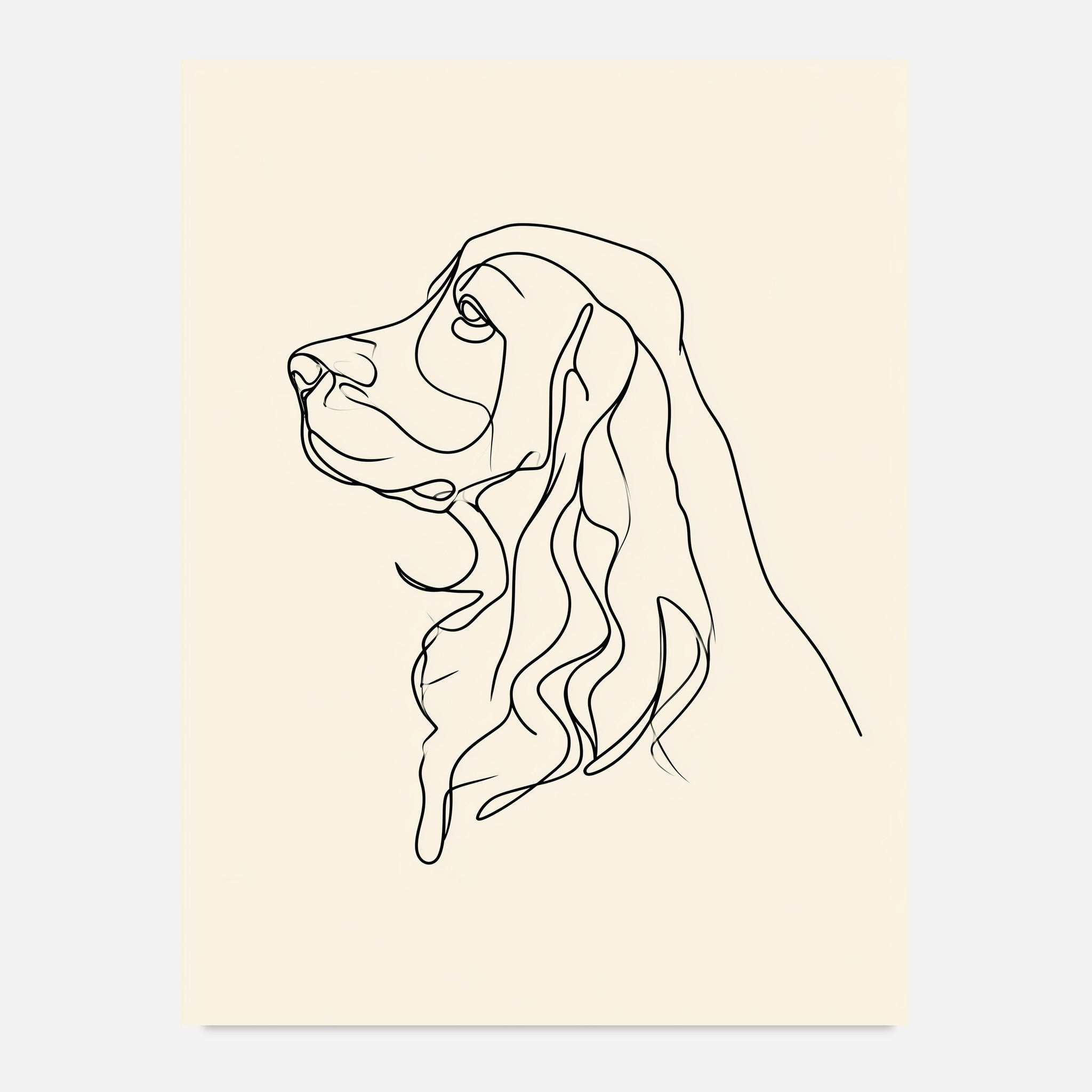 Cocker spaniel-tavla i linjekonst - inramad poster över soffan