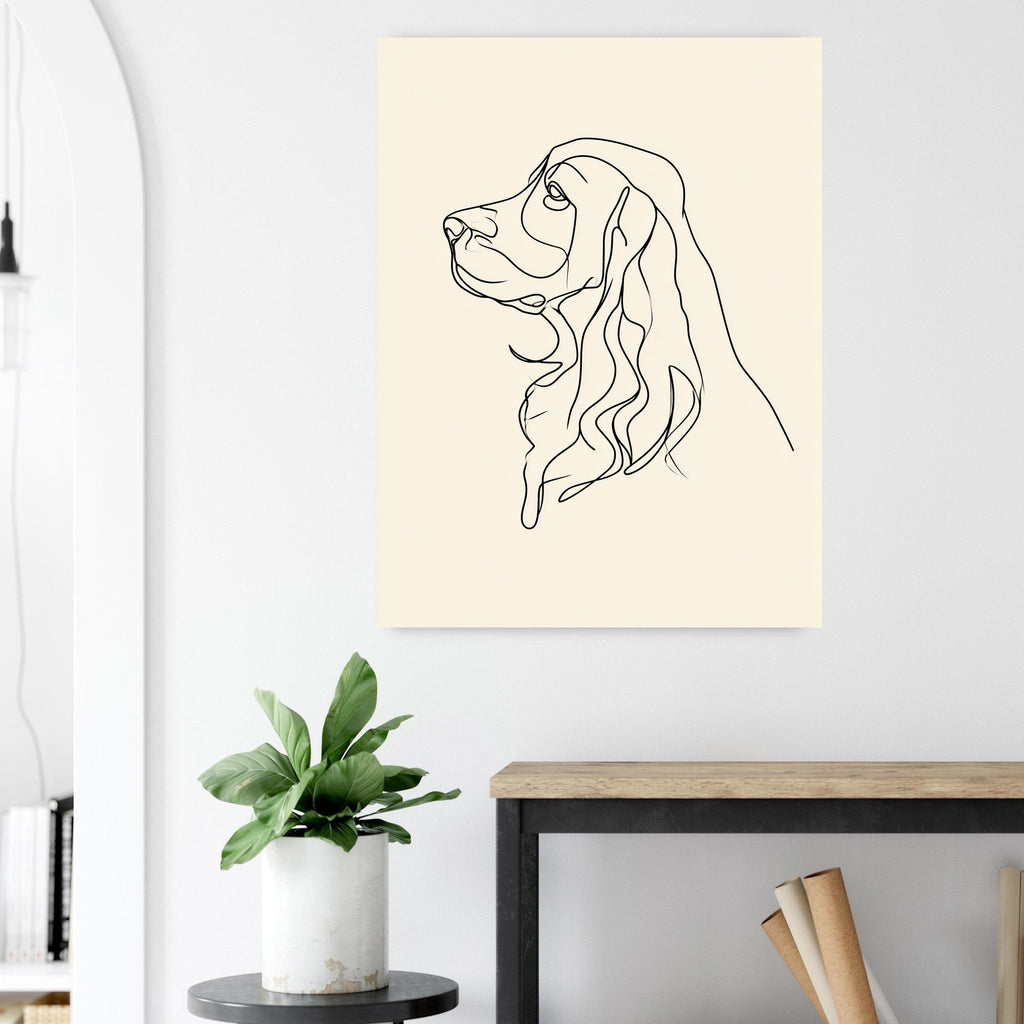 Cocker spaniel-tavla i linjekonst - närbild på tryckdetalj