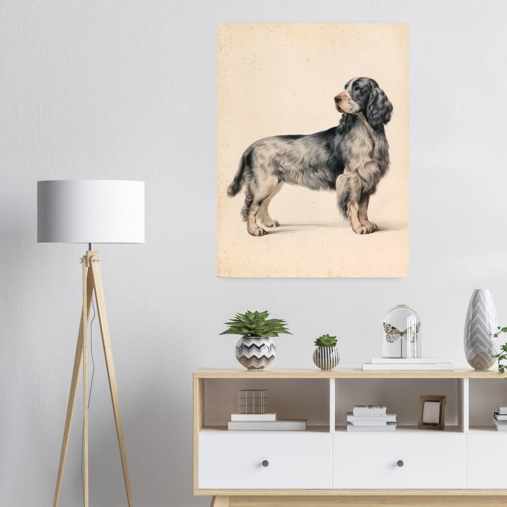 Cocker spaniel-tavla i antik plansch - inramad poster i ljus interiör