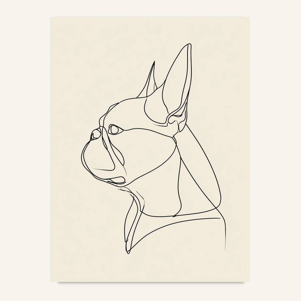 Fransk bulldogg poster i minimalistisk linjekonst - postervy