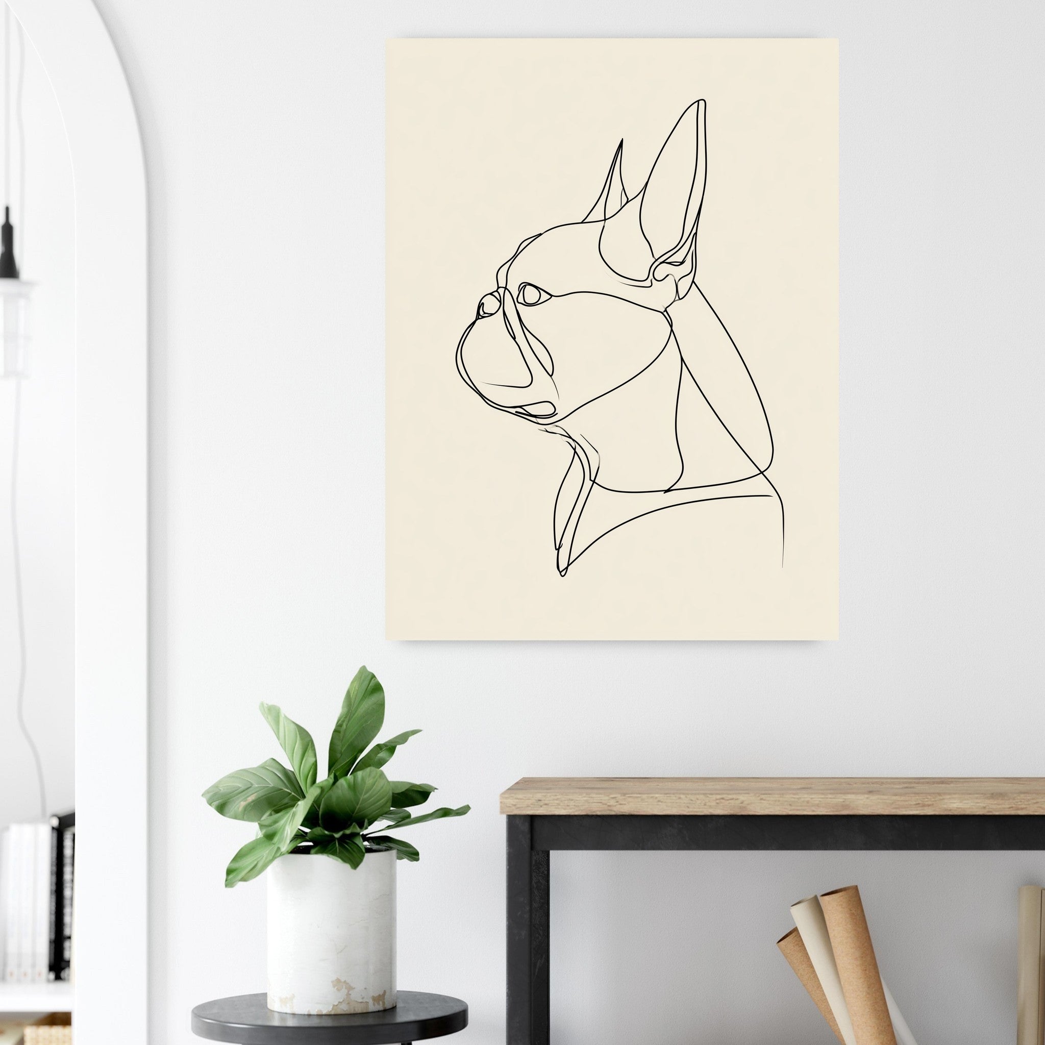 Fransk bulldogg-tavla i linjekonst - närbild på tryckdetalj