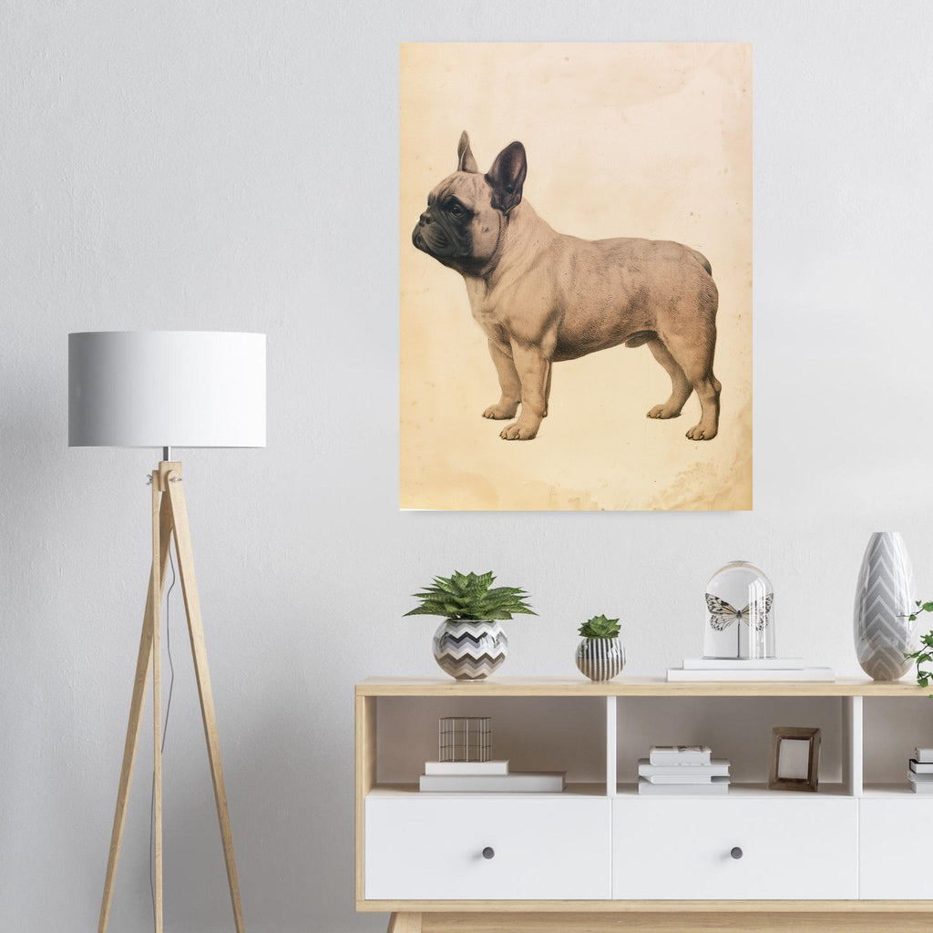 Fransk bulldogg-tavla i antik plansch - inramad poster i ljus interiör