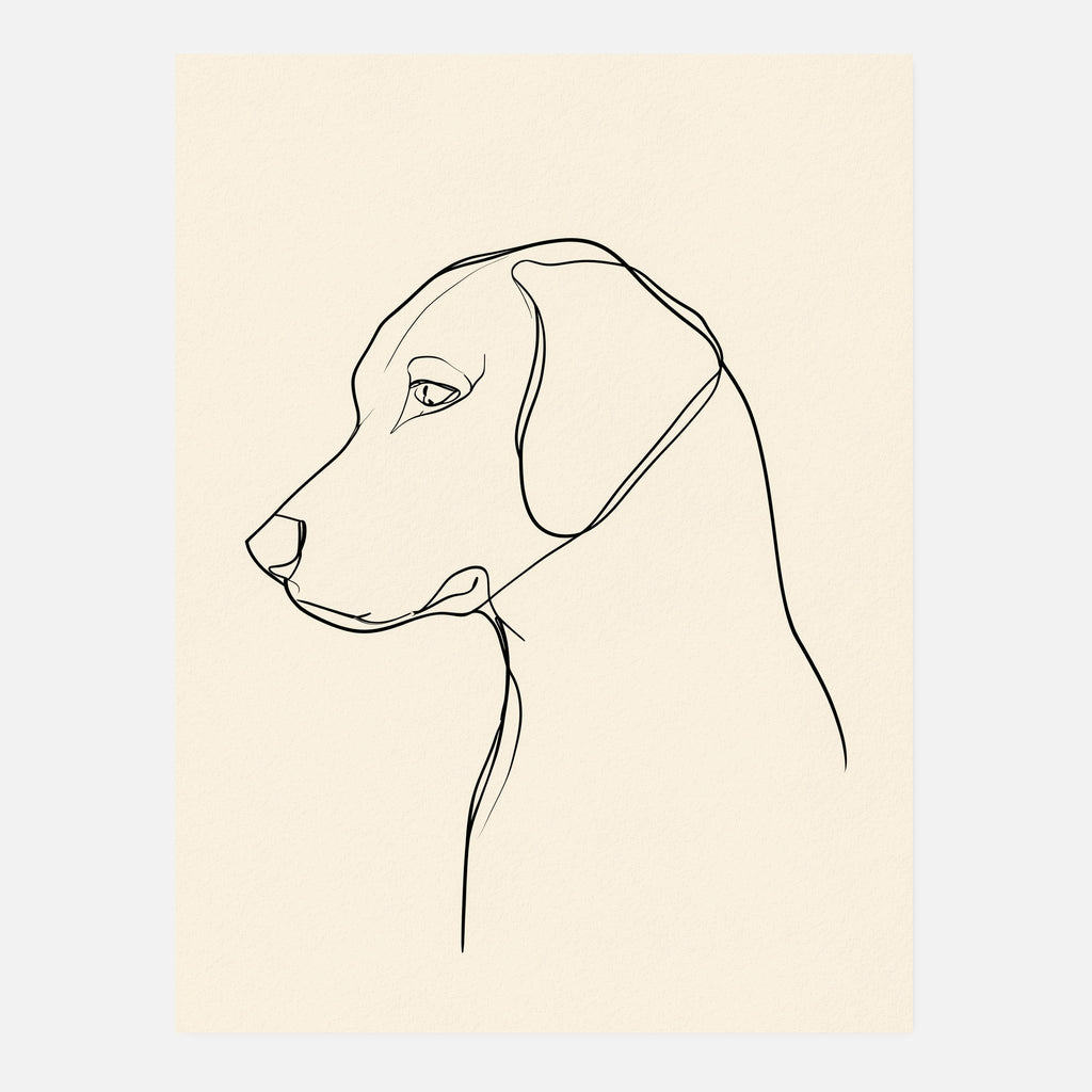 Golden retriever-tavla i linjekonst - inramad poster i vardagsrumsmiljö