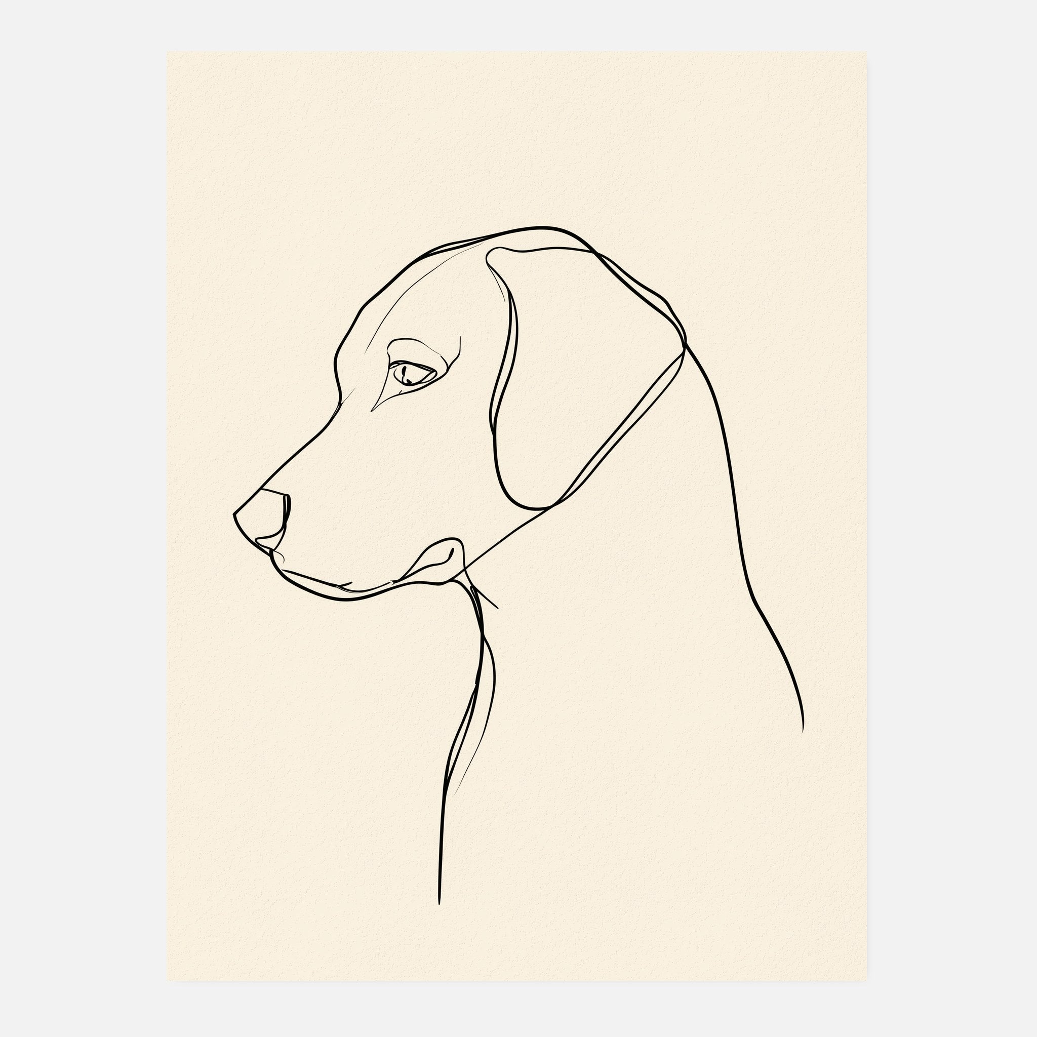Golden retriever-tavla i linjekonst - inramad poster i vardagsrumsmiljö