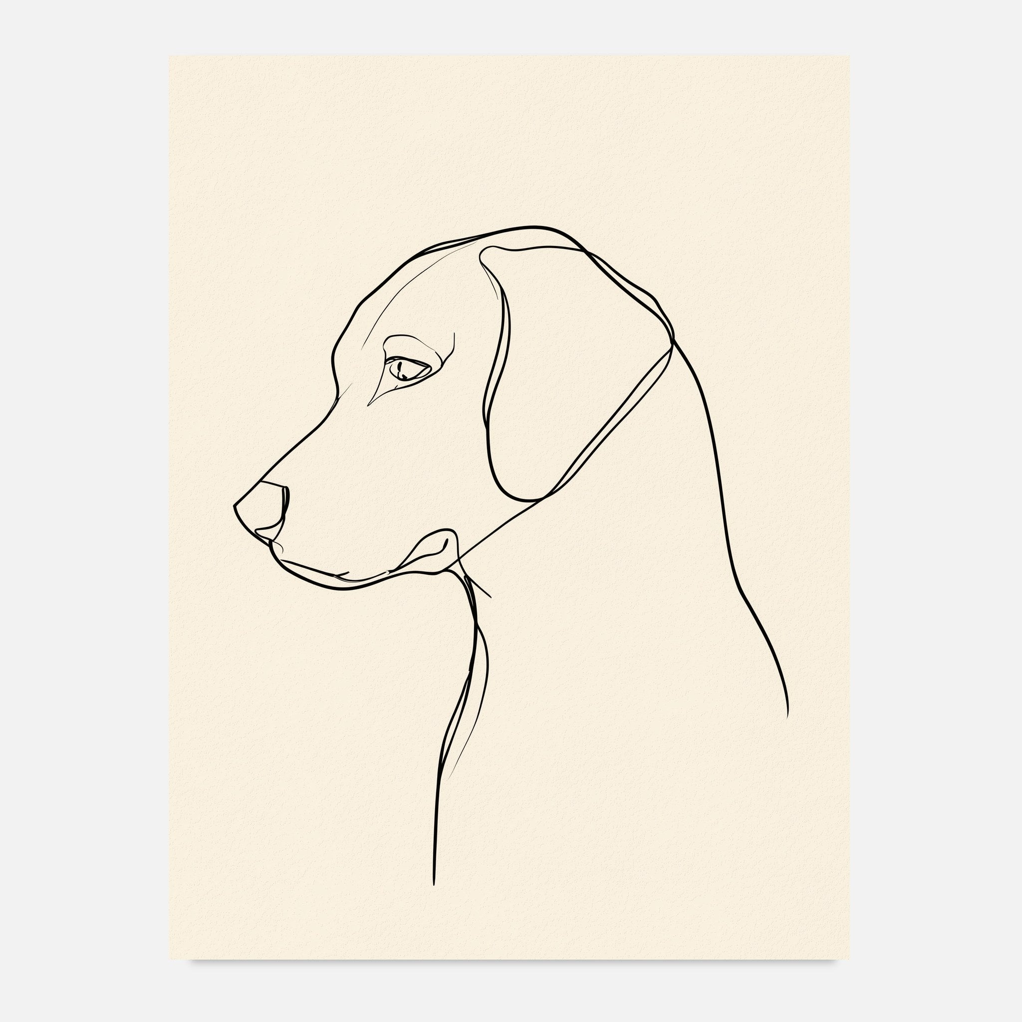 Golden retriever-tavla i linjekonst - inramad poster över soffan
