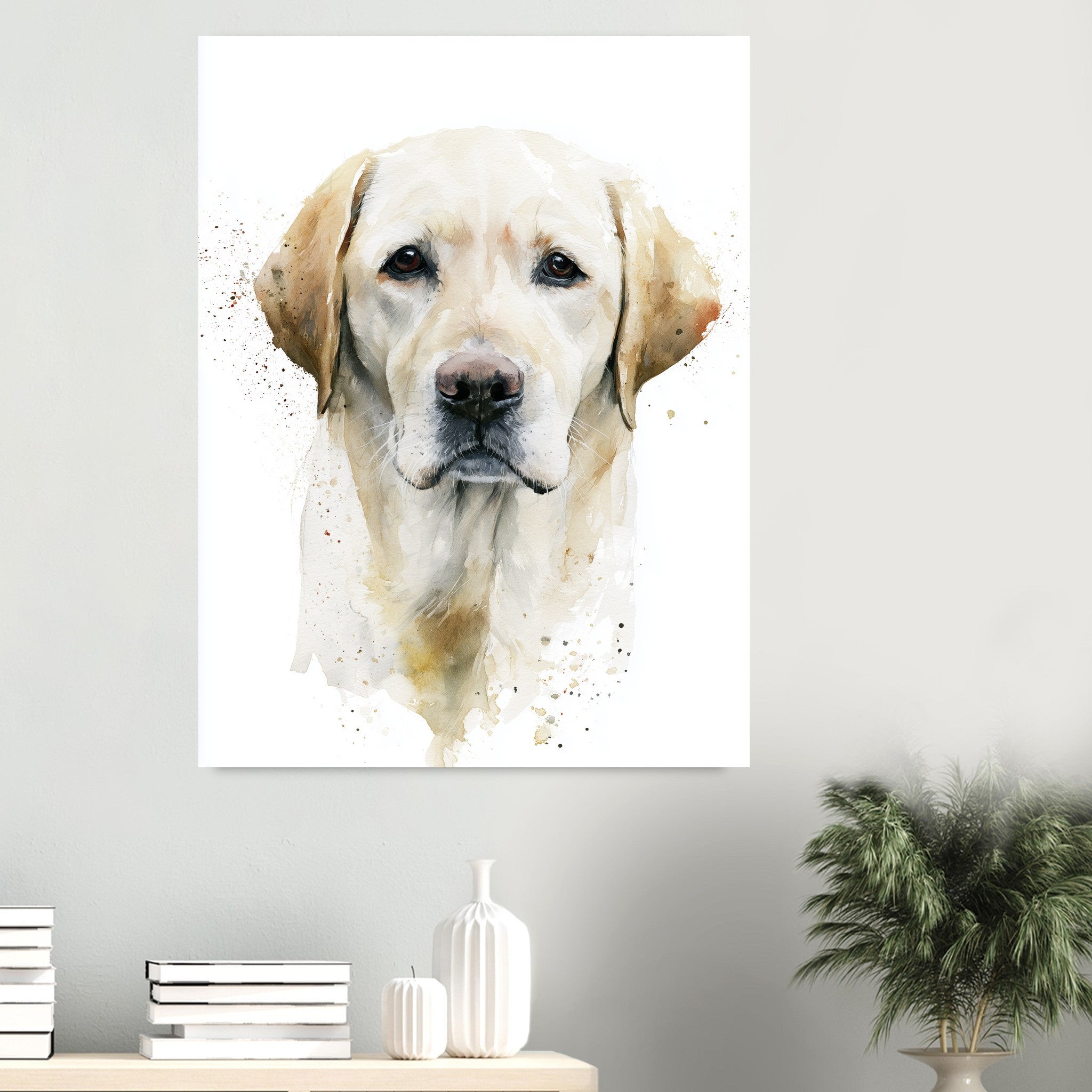Labrador-tavla i akvarell - inramad poster i sovrumsmiljö