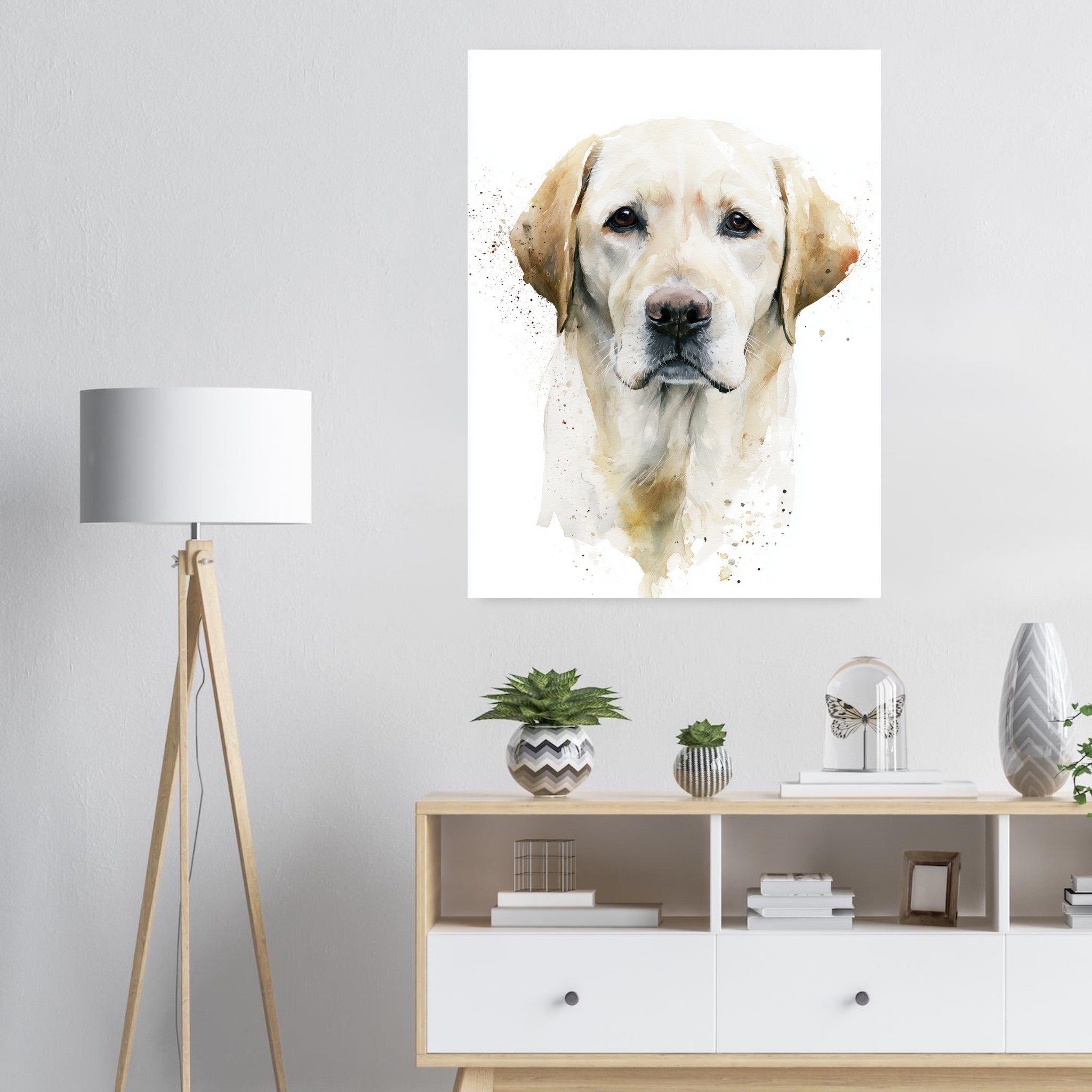 Labrador-tavla i akvarell - inramad poster i ljus interiör