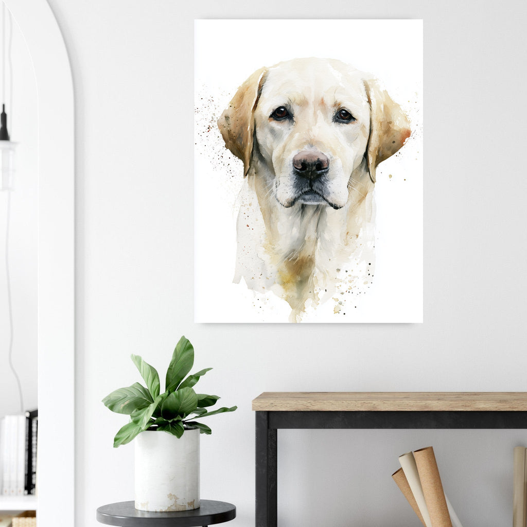 Labrador-tavla i akvarell - närbild på tryckdetalj