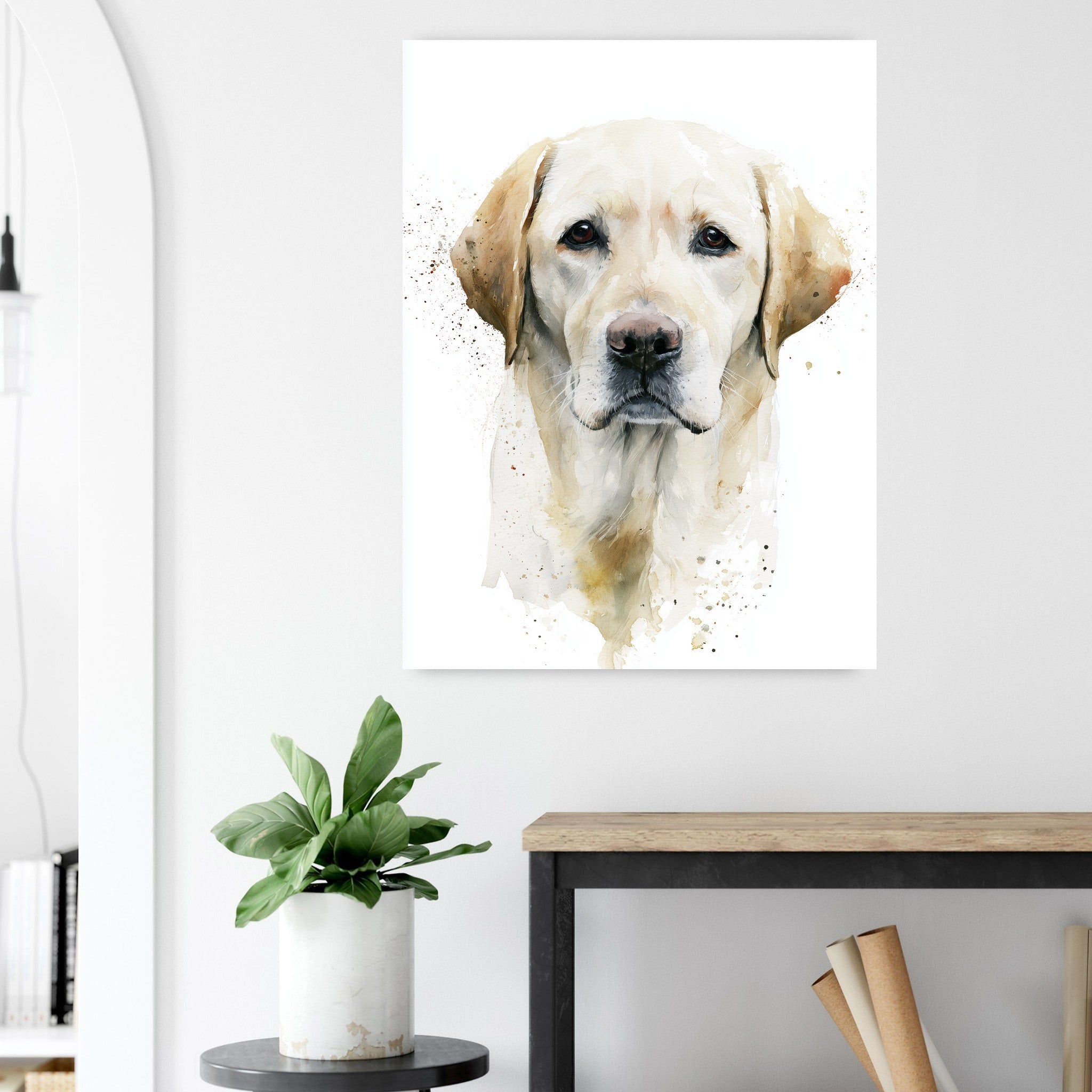 Labrador-tavla i akvarell - närbild på tryckdetalj