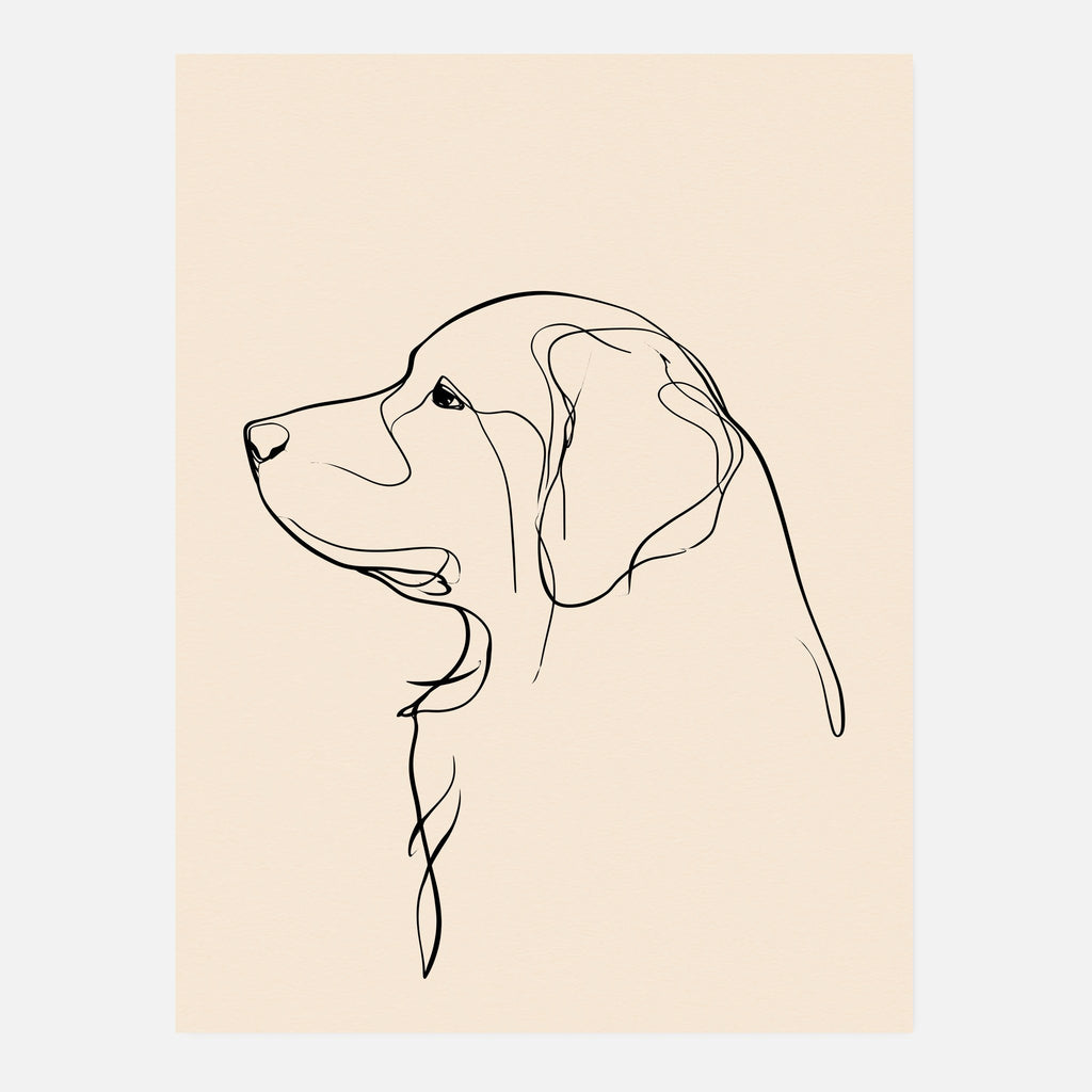 Labrador-tavla i linjekonst - inramad poster i vardagsrumsmiljö
