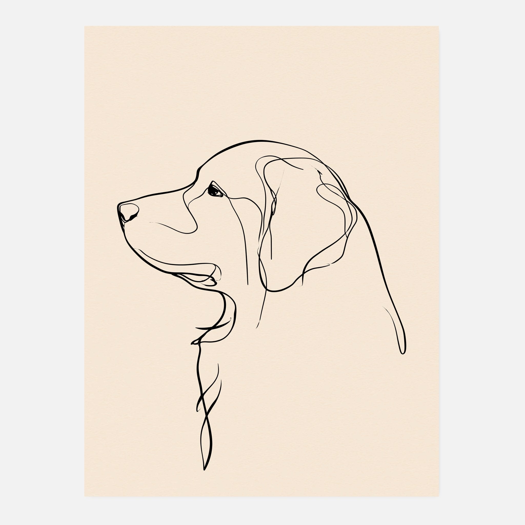 Labrador-tavla i linjekonst - inramad poster i vardagsrumsmiljö