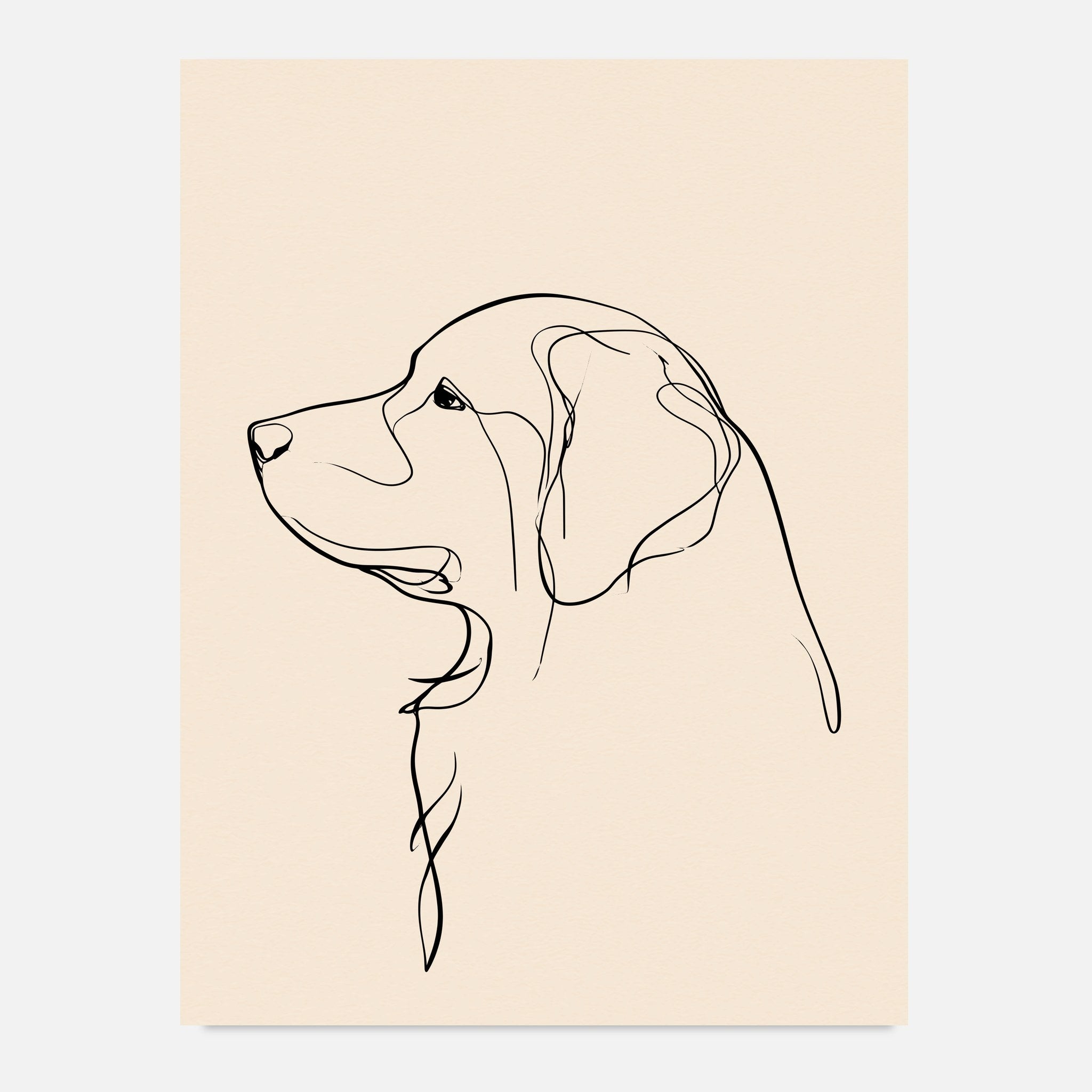 Labrador-tavla i linjekonst - inramad poster över soffan