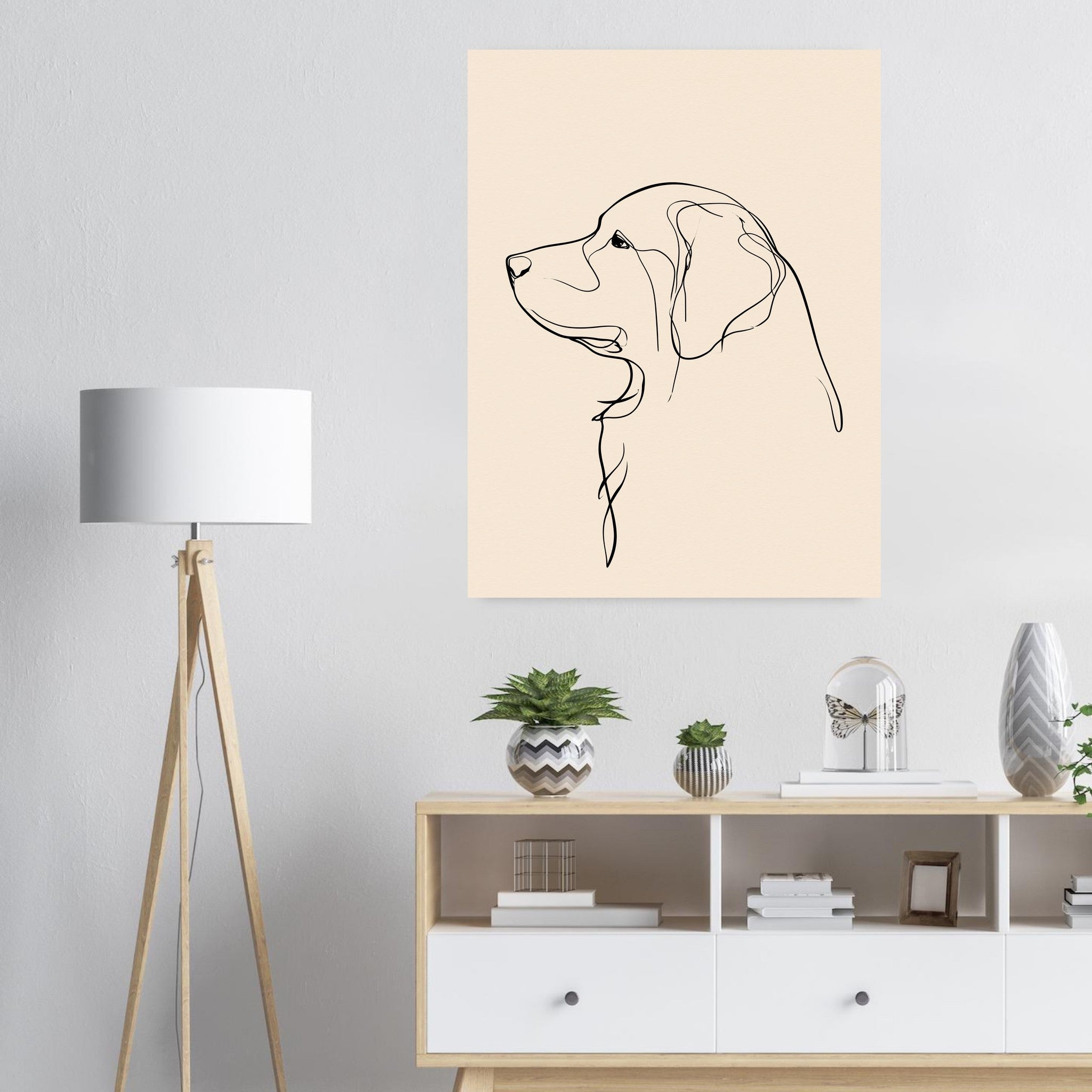 Labrador-tavla i linjekonst - inramad poster i ljus interiör
