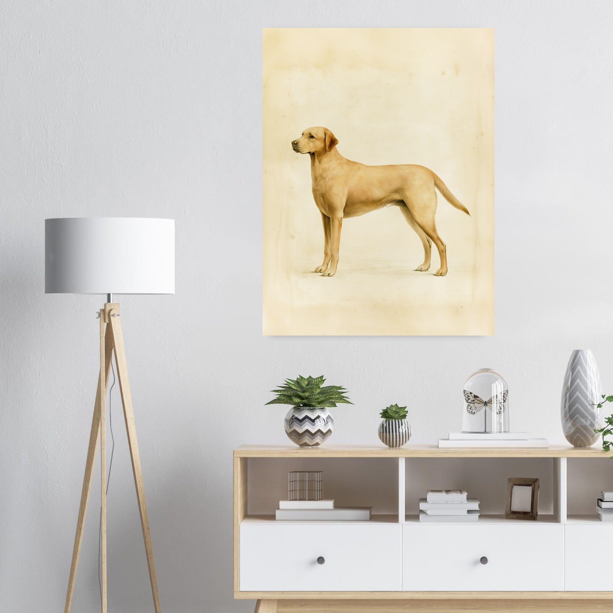 Labrador-tavla i antik plansch - inramad poster i ljus interiör