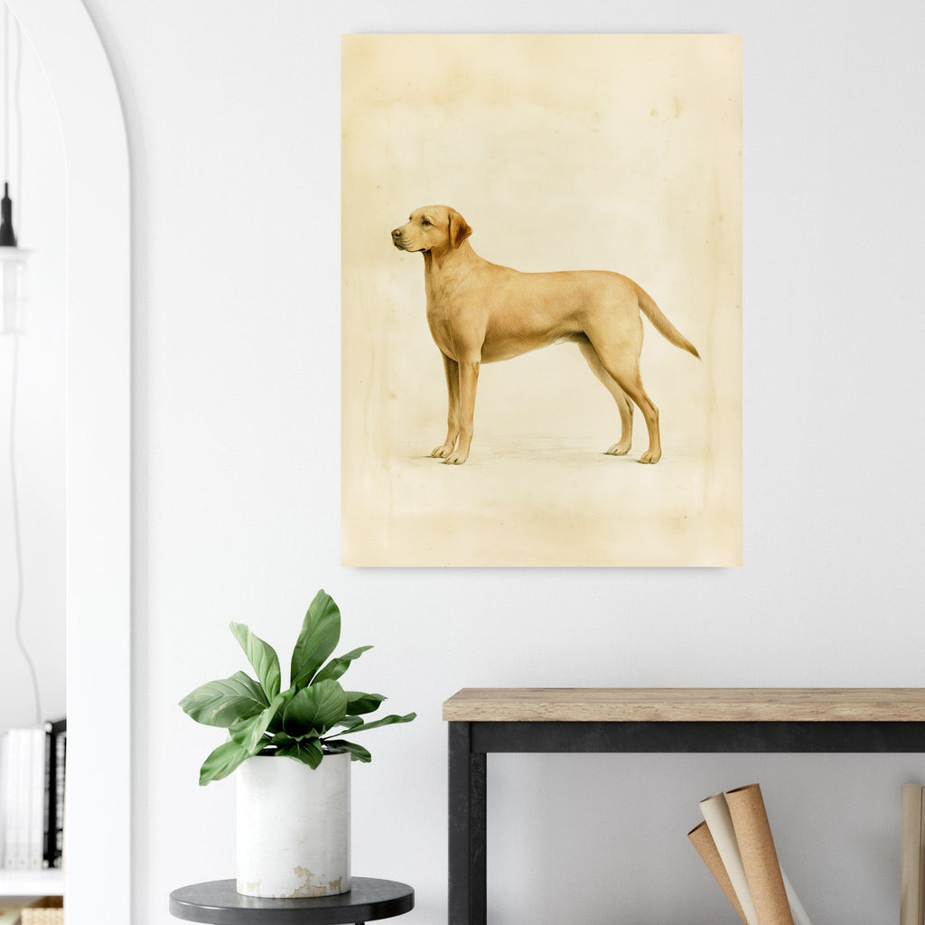 Labrador-tavla i antik plansch - närbild på tryckdetalj